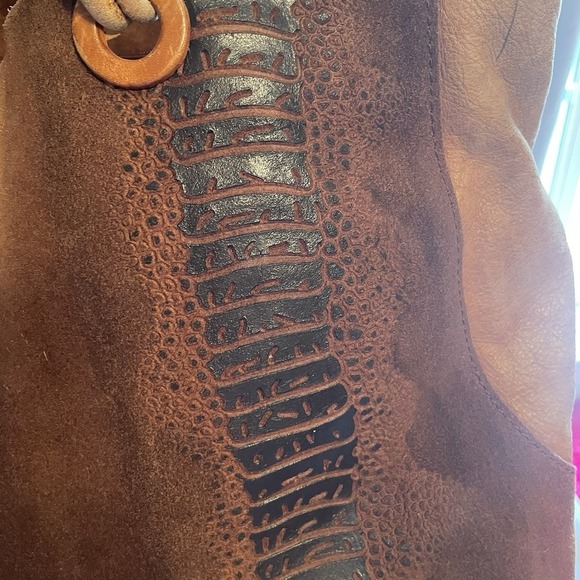 SABRINA SCALA Vintage Brown Suede Medium Leather Tote Hobo Handbag Purse - Picture 6 of 16